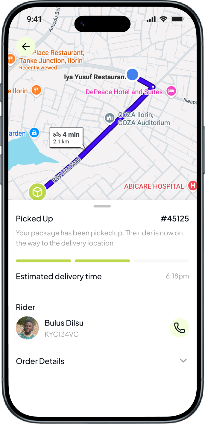 Vease app — live rider tracking